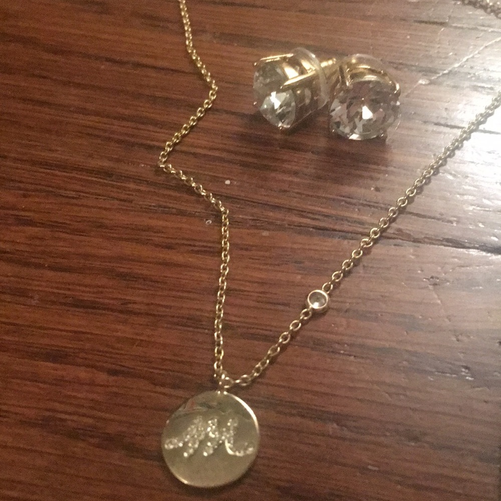 Chloe and Isabel M necklace and CZ stud earrings.